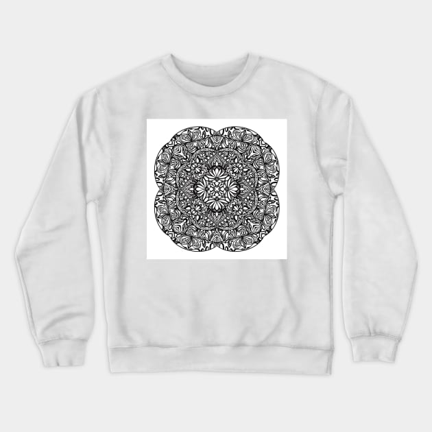 Flowery Mandala - Intricate Black and White Digital Illustration - Vibrant and Eye-catching Design for printing on t-shirts, wall art, pillows, phone cases, mugs, tote bags, notebooks and more Crewneck Sweatshirt by cherdoodles